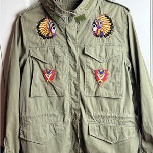 Ralph Lauren Denim Supply Indian Beaded Green Military M65 Jacket Size L